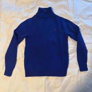 Polo Ralph Lauren Blue Heavy Cotton Q-Zip Sweater Large